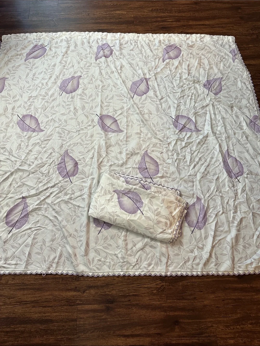Vintage 1970’s Purple Leaf curtain panels drapes Polyester 78” tall x 82” wide